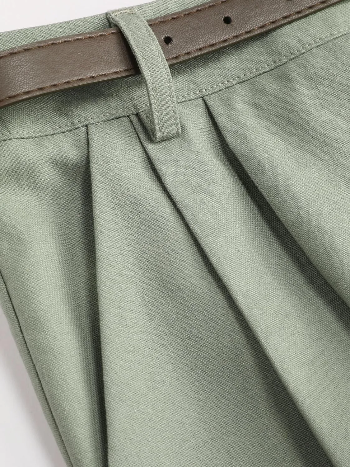 CIDER Solid Linen Blend Belted Wide Leg Pants