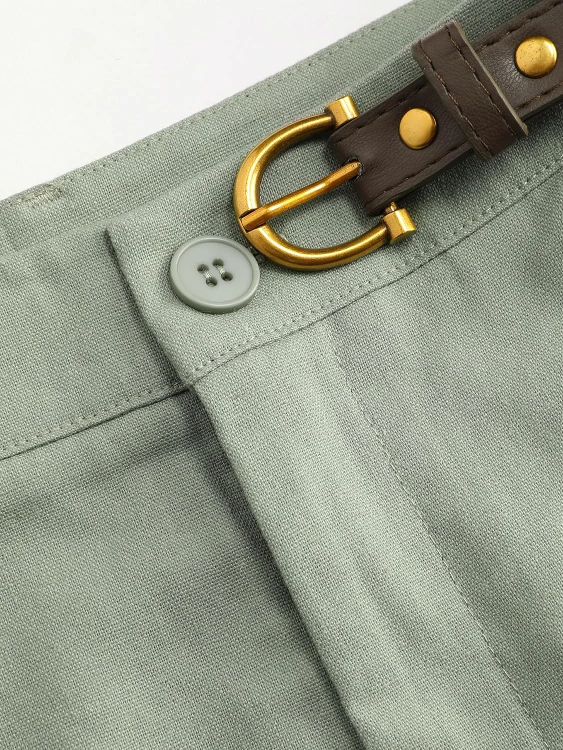 CIDER Solid Linen Blend Belted Wide Leg Pants