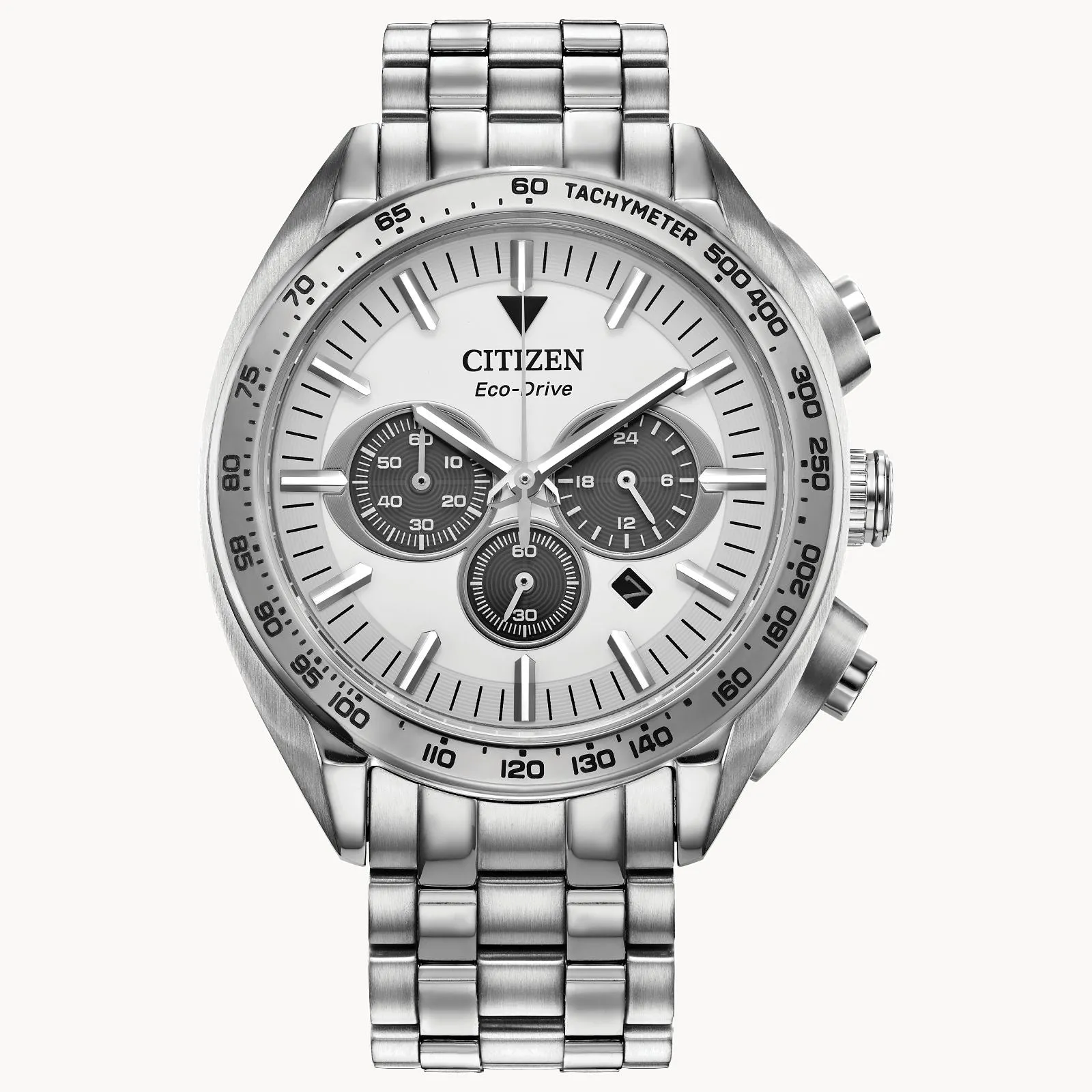 Citizen Eco Drive Carson Stainless White Chronograph Watch CA4540-54A