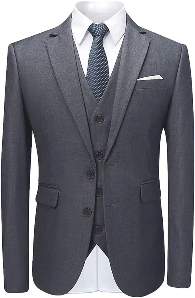 Cloudstyle Mens Stylish 3 Piece Dress Suit Classic Fit Wedding Formal Jacket & Vest & Pants