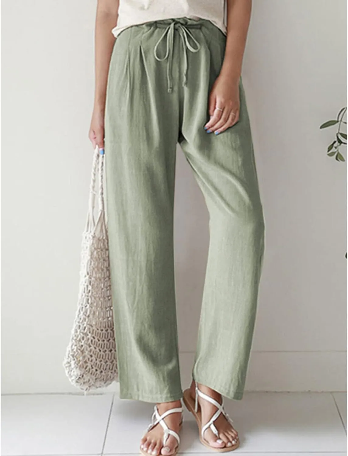Cocoarm Women High Elastic Waist Pants Women Wide Leg Drawstring Long Lounge Pant Trousers with Pocket Women Soft Pants