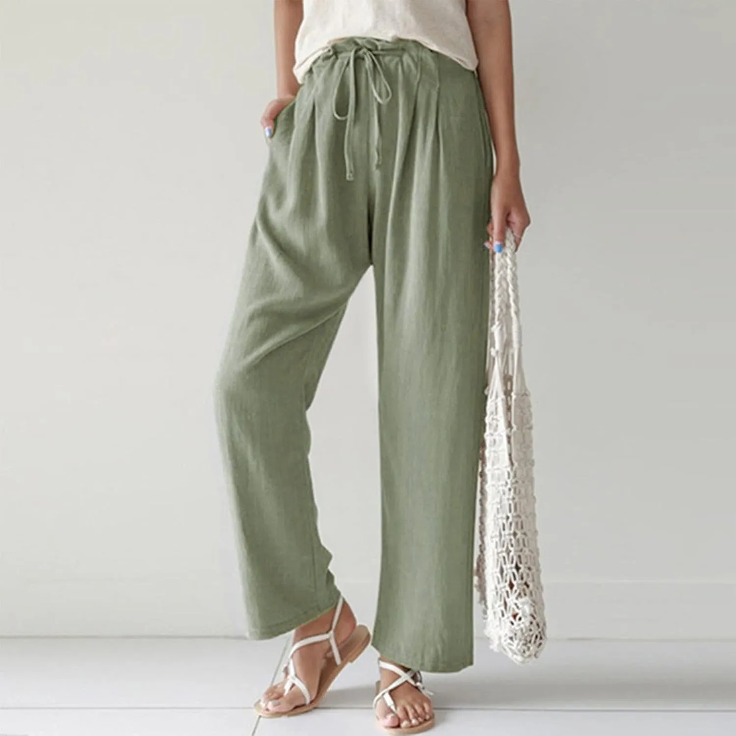 Cocoarm Women High Elastic Waist Pants Women Wide Leg Drawstring Long Lounge Pant Trousers with Pocket Women Soft Pants