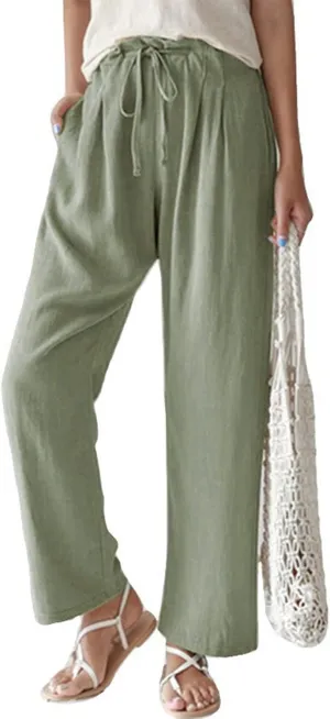 Cocoarm Women High Elastic Waist Pants Women Wide Leg Drawstring Long Lounge Pant Trousers with Pocket Women Soft Pants