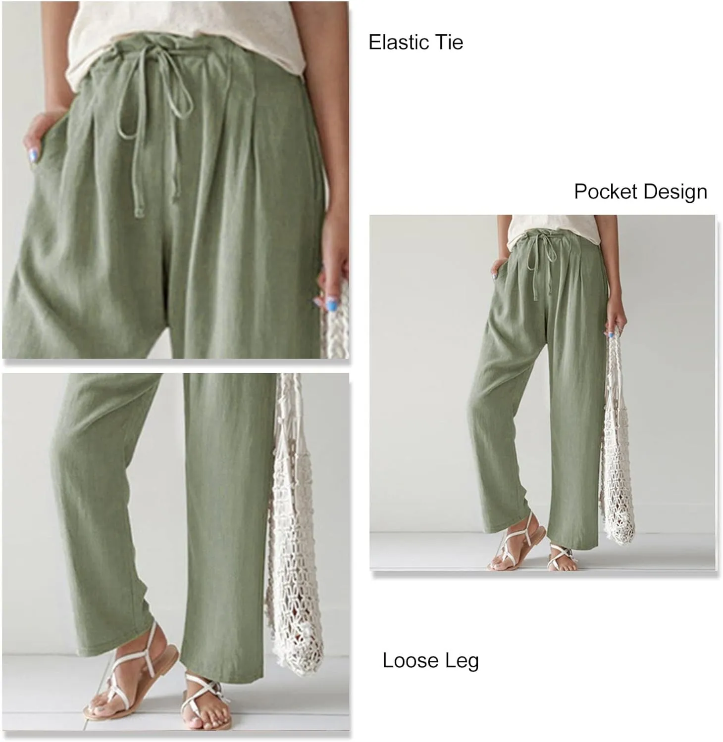 Cocoarm Women High Elastic Waist Pants Women Wide Leg Drawstring Long Lounge Pant Trousers with Pocket Women Soft Pants