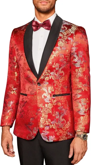 COOFANDY Men's Floral Tuxedo Jacket Luxury Embroidered Stylish Suit Blazer Jacket for Wedding Party Dinner