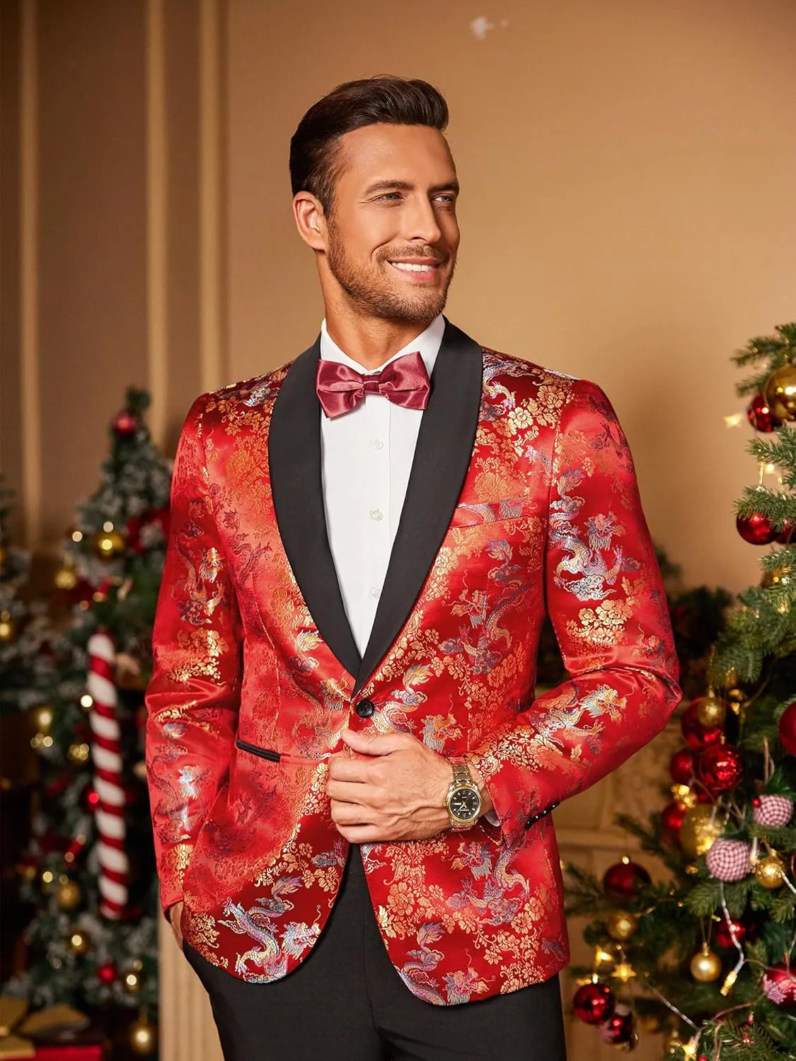 COOFANDY Men's Floral Tuxedo Jacket Luxury Embroidered Stylish Suit Blazer Jacket for Wedding Party Dinner