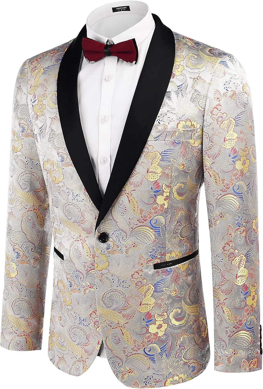 COOFANDY Men's Floral Tuxedo Jacket Luxury Embroidered Stylish Suit Blazer Jacket for Wedding Party Dinner