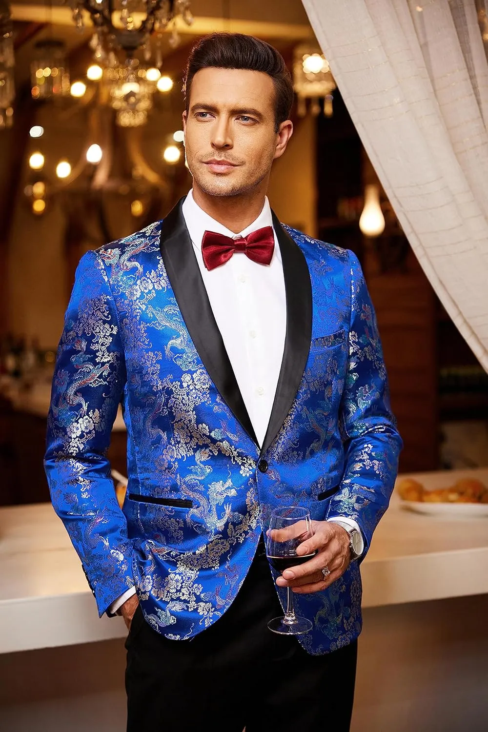COOFANDY Men's Floral Tuxedo Jacket Luxury Embroidered Stylish Suit Blazer Jacket for Wedding Party Dinner