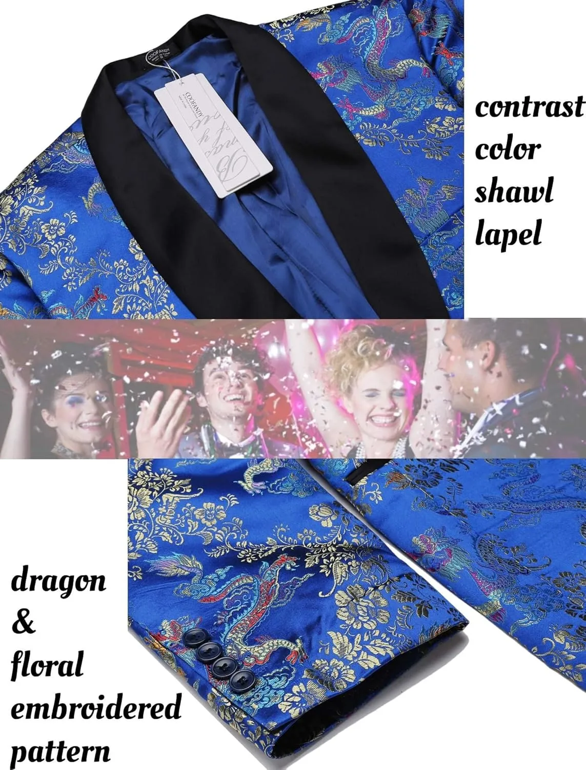 COOFANDY Men's Floral Tuxedo Jacket Luxury Embroidered Stylish Suit Blazer Jacket for Wedding Party Dinner