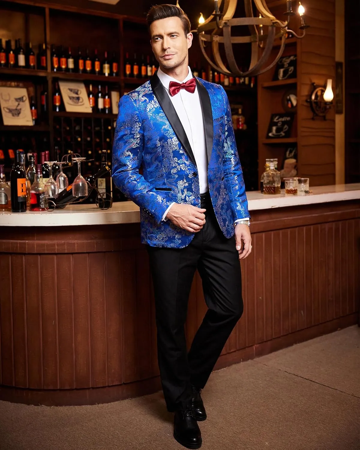 COOFANDY Men's Floral Tuxedo Jacket Luxury Embroidered Stylish Suit Blazer Jacket for Wedding Party Dinner