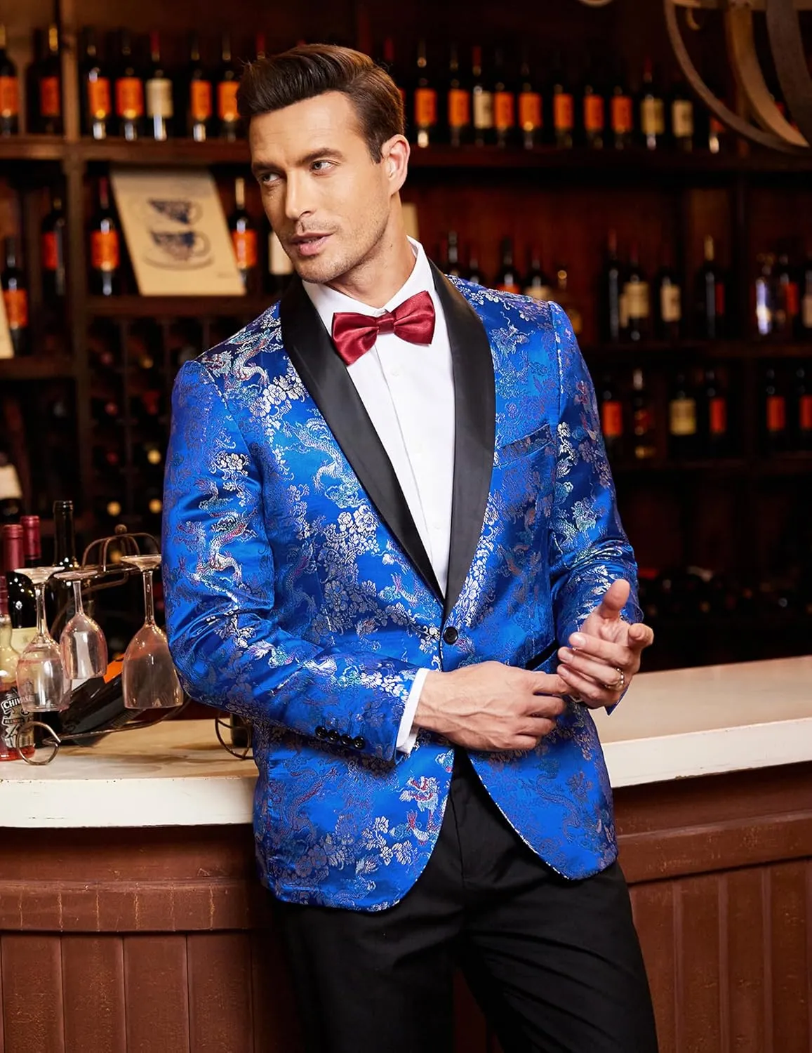 COOFANDY Men's Floral Tuxedo Jacket Luxury Embroidered Stylish Suit Blazer Jacket for Wedding Party Dinner