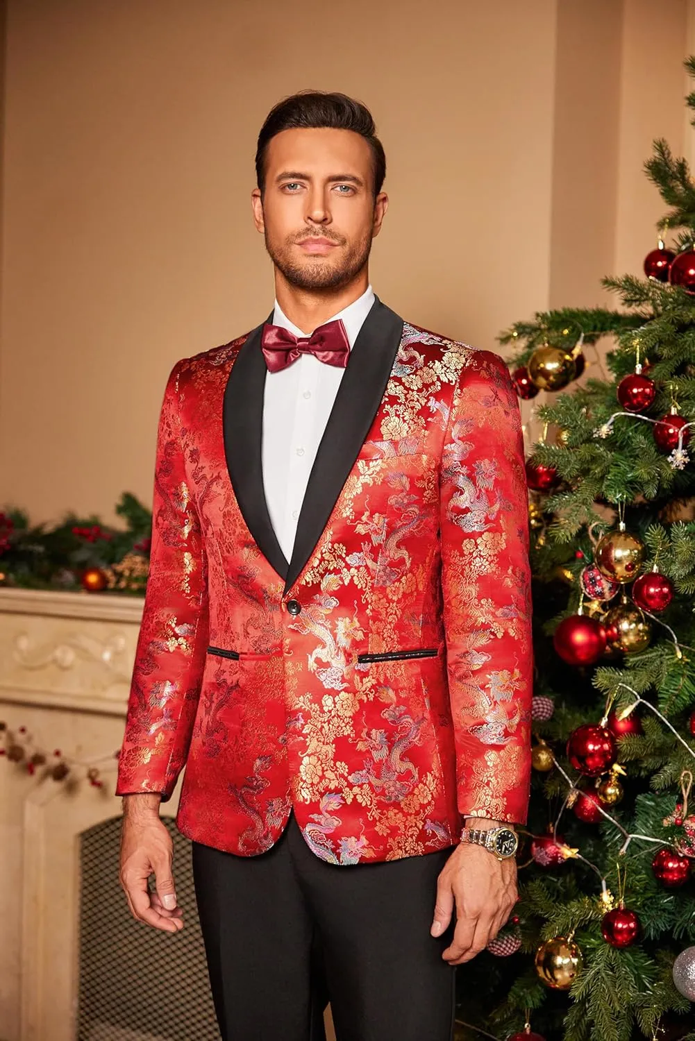 COOFANDY Men's Floral Tuxedo Jacket Luxury Embroidered Stylish Suit Blazer Jacket for Wedding Party Dinner