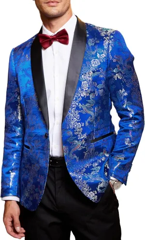 COOFANDY Men's Floral Tuxedo Jacket Luxury Embroidered Stylish Suit Blazer Jacket for Wedding Party Dinner