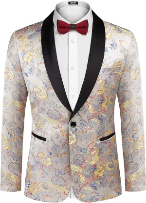 COOFANDY Men's Floral Tuxedo Jacket Luxury Embroidered Stylish Suit Blazer Jacket for Wedding Party Dinner