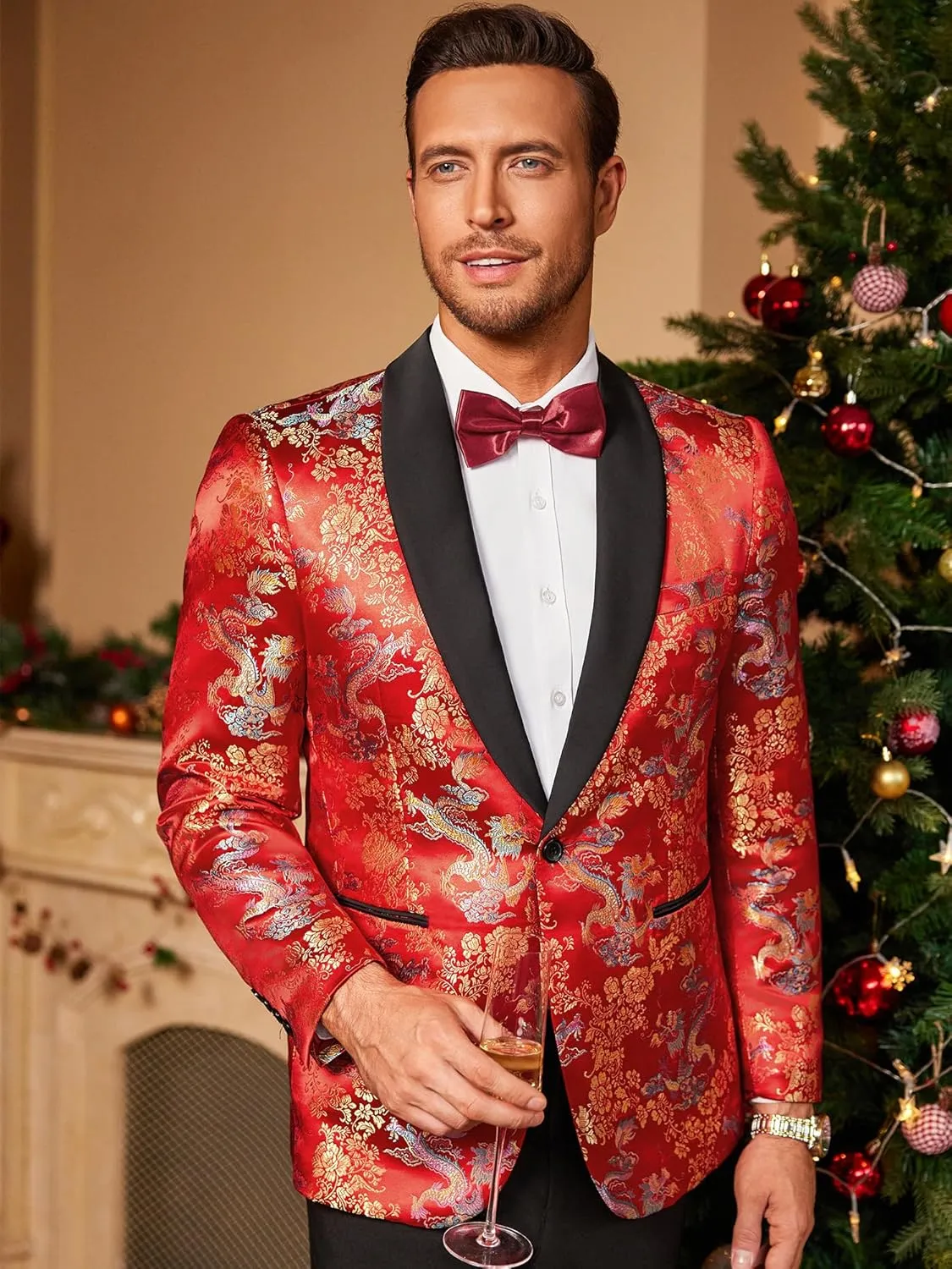 COOFANDY Men's Floral Tuxedo Jacket Luxury Embroidered Stylish Suit Blazer Jacket for Wedding Party Dinner