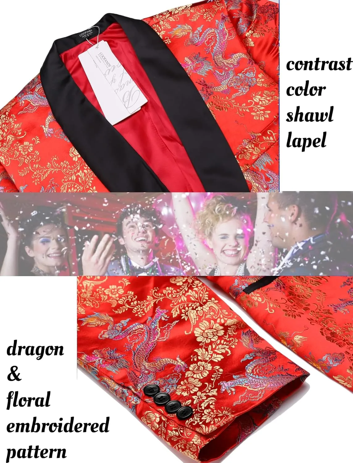 COOFANDY Men's Floral Tuxedo Jacket Luxury Embroidered Stylish Suit Blazer Jacket for Wedding Party Dinner