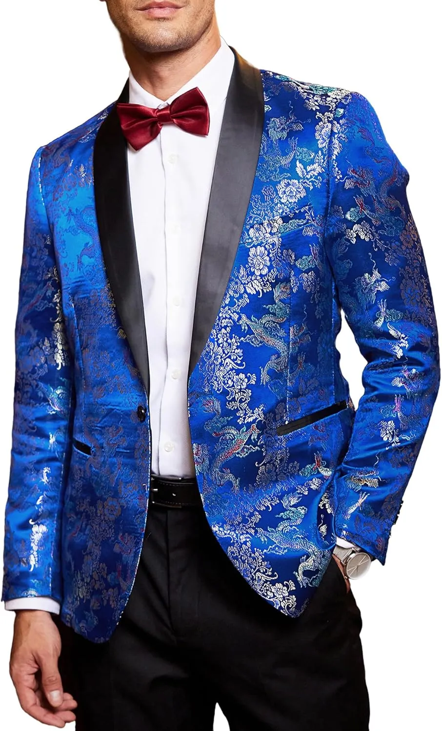 COOFANDY Men's Floral Tuxedo Jacket Luxury Embroidered Stylish Suit Blazer Jacket for Wedding Party Dinner