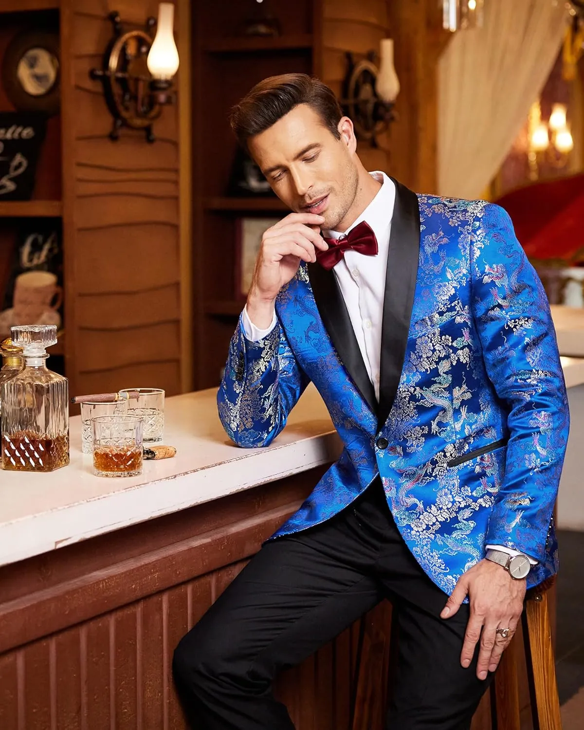 COOFANDY Men's Floral Tuxedo Jacket Luxury Embroidered Stylish Suit Blazer Jacket for Wedding Party Dinner