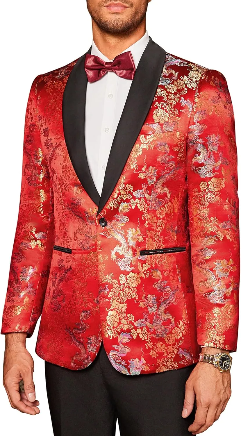 COOFANDY Men's Floral Tuxedo Jacket Luxury Embroidered Stylish Suit Blazer Jacket for Wedding Party Dinner