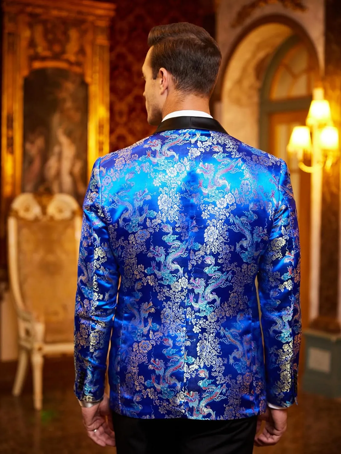 COOFANDY Men's Floral Tuxedo Jacket Luxury Embroidered Stylish Suit Blazer Jacket for Wedding Party Dinner