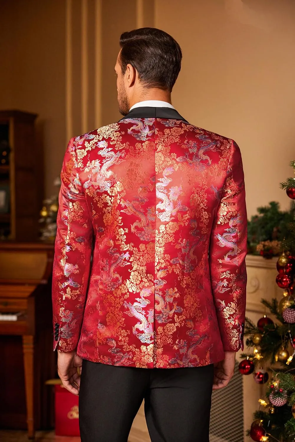 COOFANDY Men's Floral Tuxedo Jacket Luxury Embroidered Stylish Suit Blazer Jacket for Wedding Party Dinner