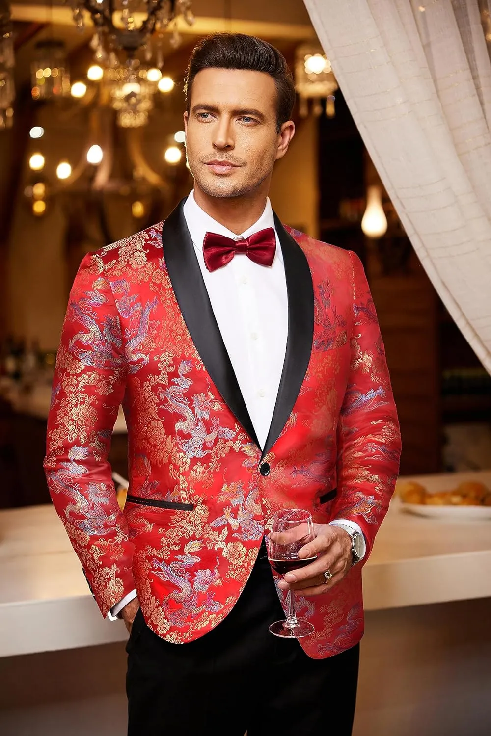 COOFANDY Men's Floral Tuxedo Jacket Luxury Embroidered Stylish Suit Blazer Jacket for Wedding Party Dinner
