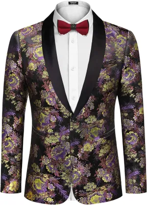 COOFANDY Men's Floral Tuxedo Jacket Luxury Embroidered Stylish Suit Blazer Jacket for Wedding Party Dinner