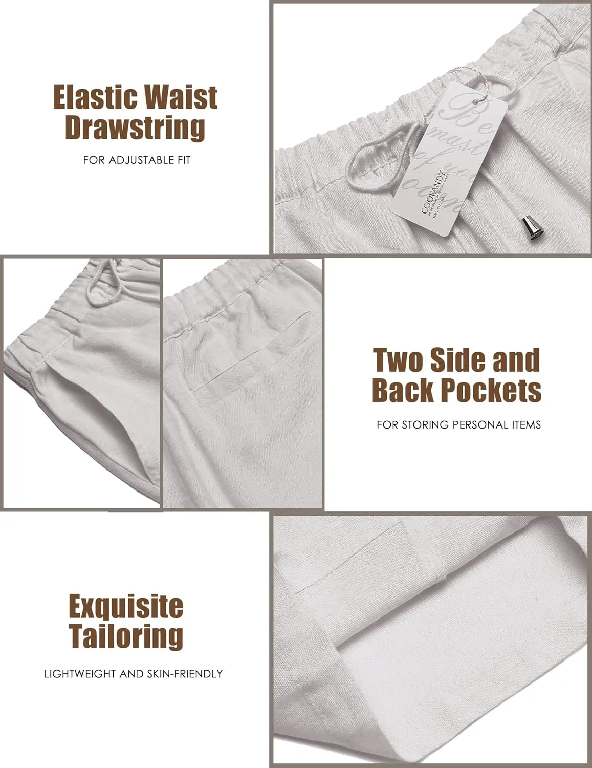 COOFANDY Men's Linen Harem Capri Pants Casual Lightweight Drawstring Yoga Pants Baggy 3/4 Beach Trousers