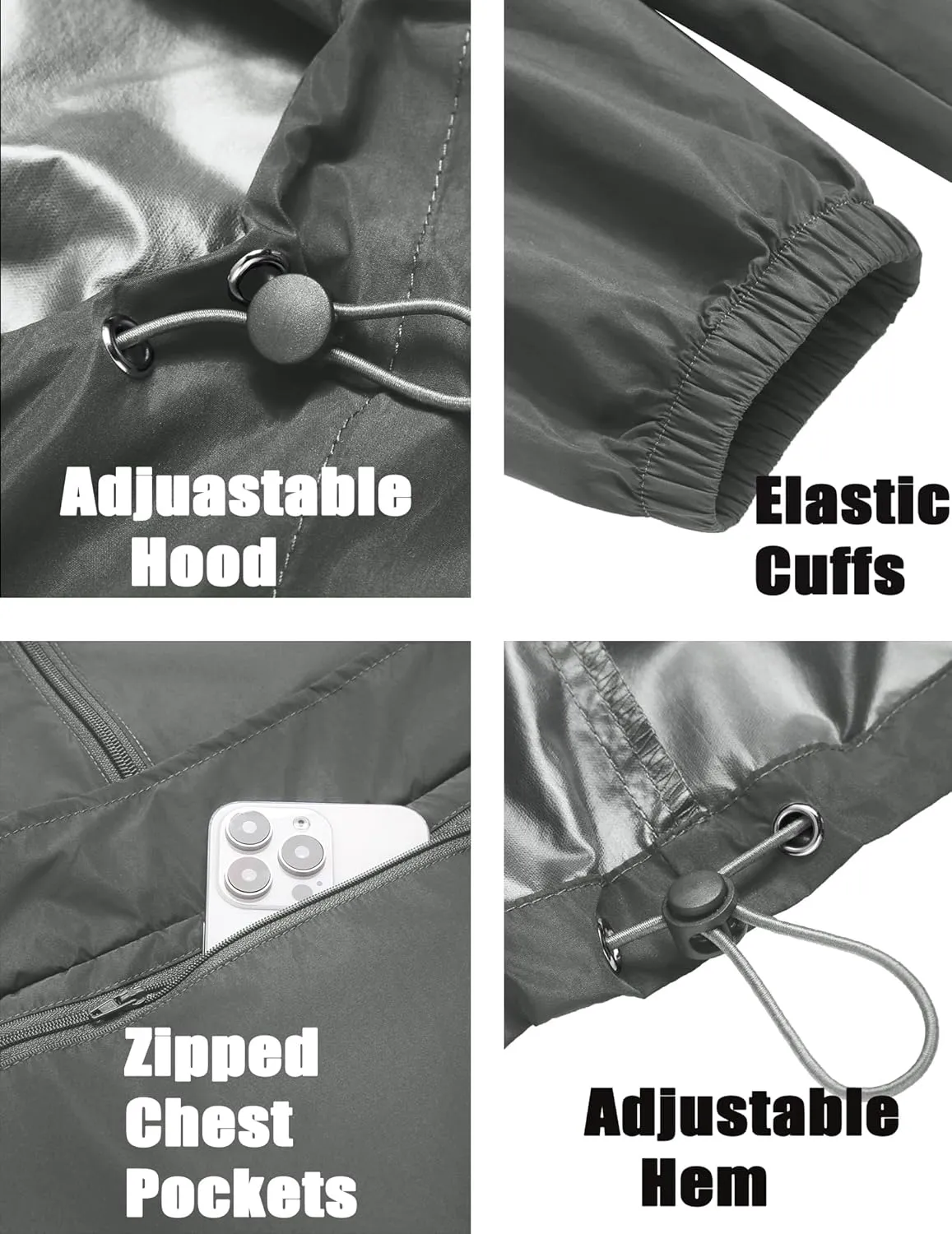 COOFANDY Men's Rain Jacket Waterproof Lightweight Packable Raincoat Pullover Windbreaker With Hood For Hiking Running