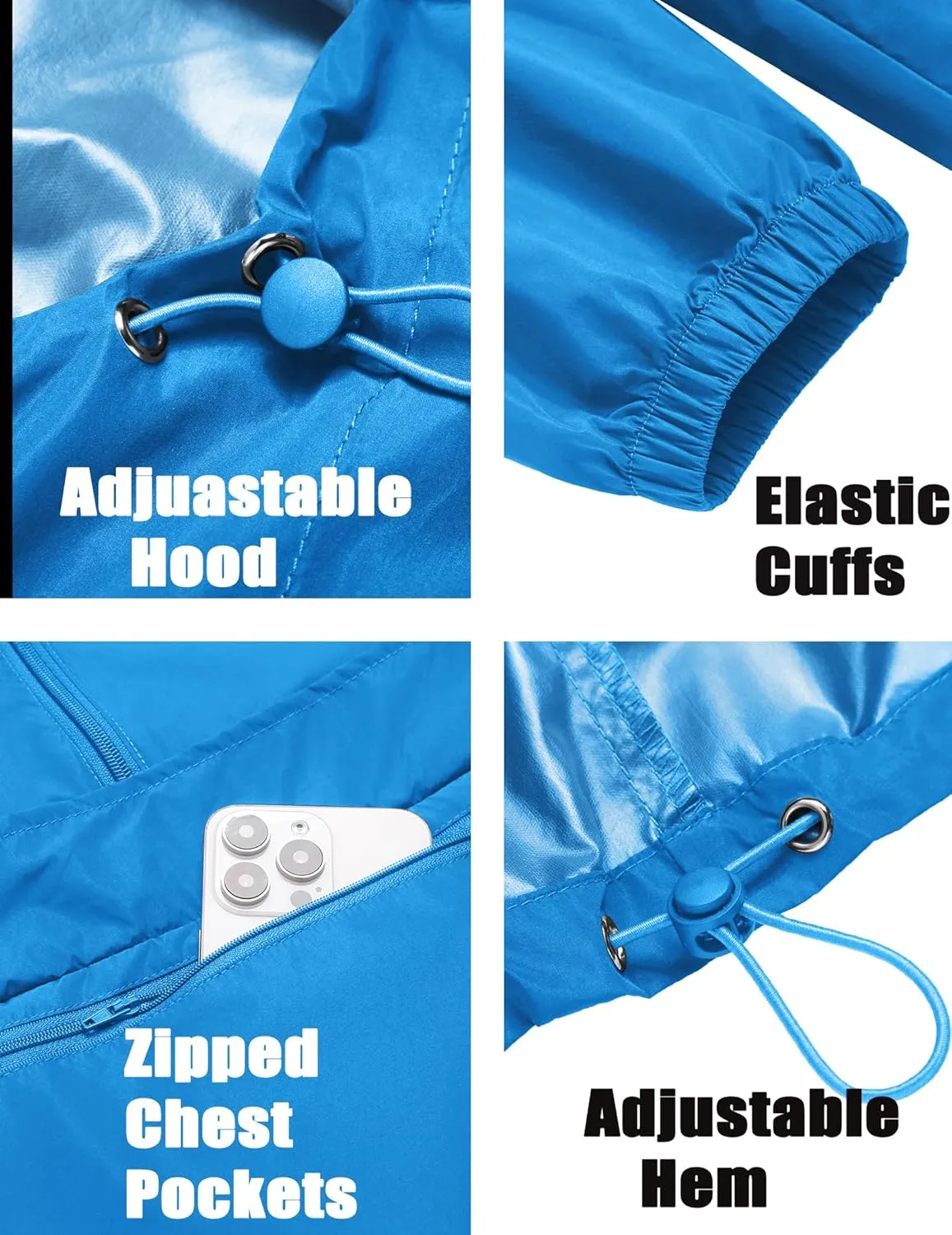 COOFANDY Men's Rain Jacket Waterproof Lightweight Packable Raincoat Pullover Windbreaker With Hood For Hiking Running