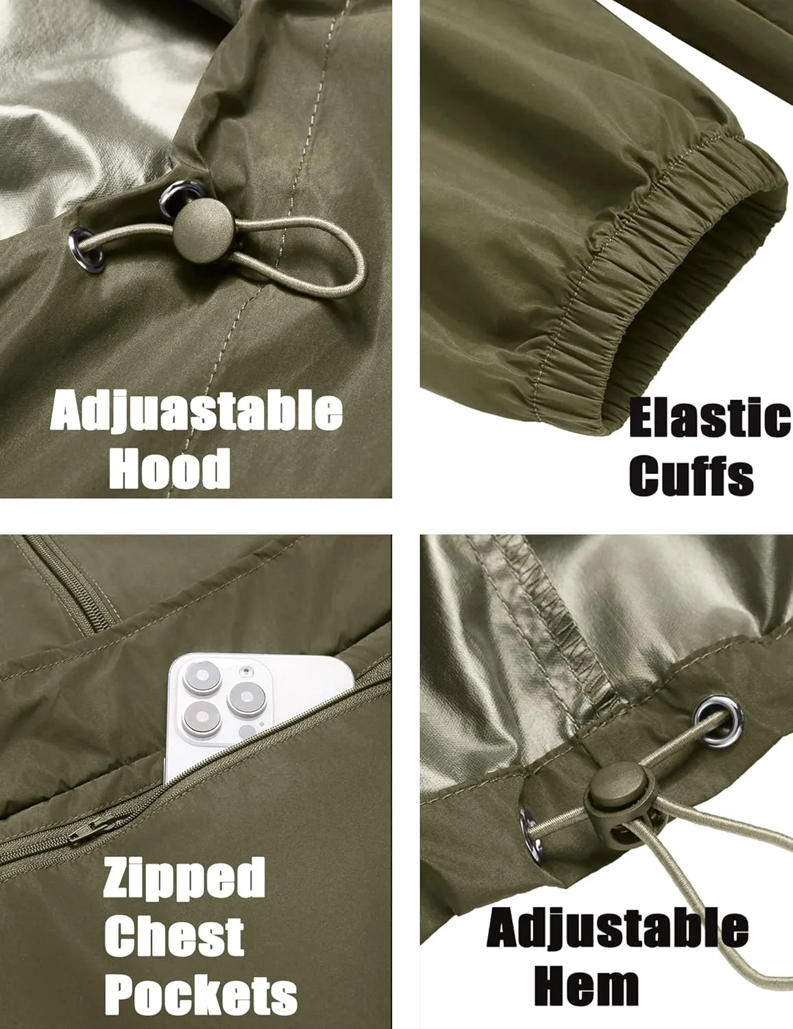 COOFANDY Men's Rain Jacket Waterproof Lightweight Packable Raincoat Pullover Windbreaker With Hood For Hiking Running
