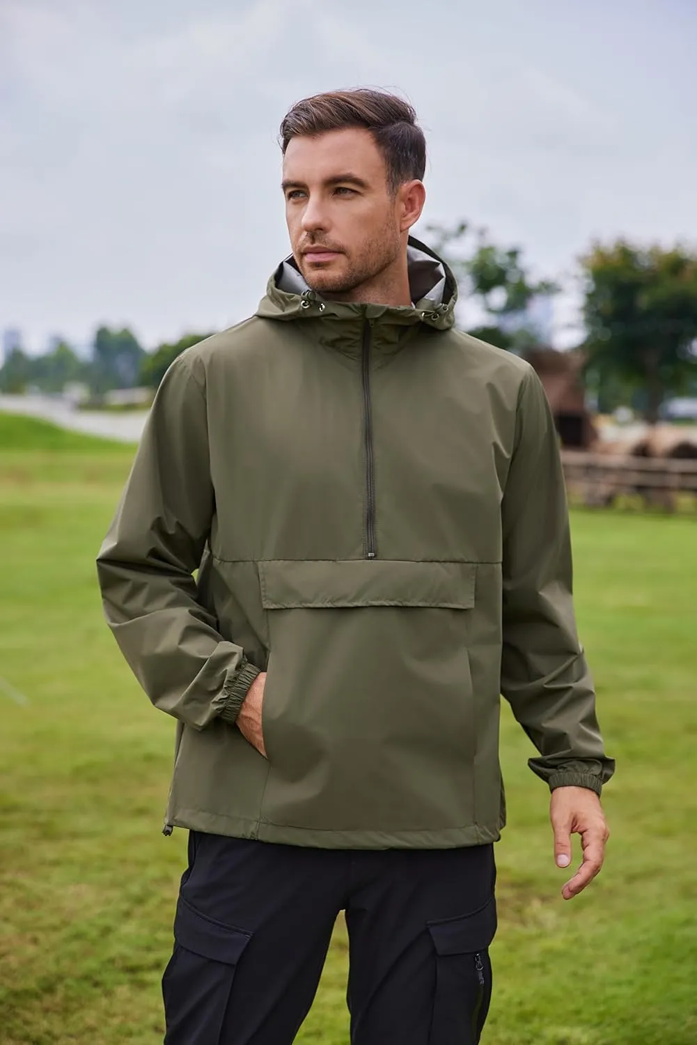 COOFANDY Men's Rain Jacket Waterproof Lightweight Packable Raincoat Pullover Windbreaker With Hood For Hiking Running