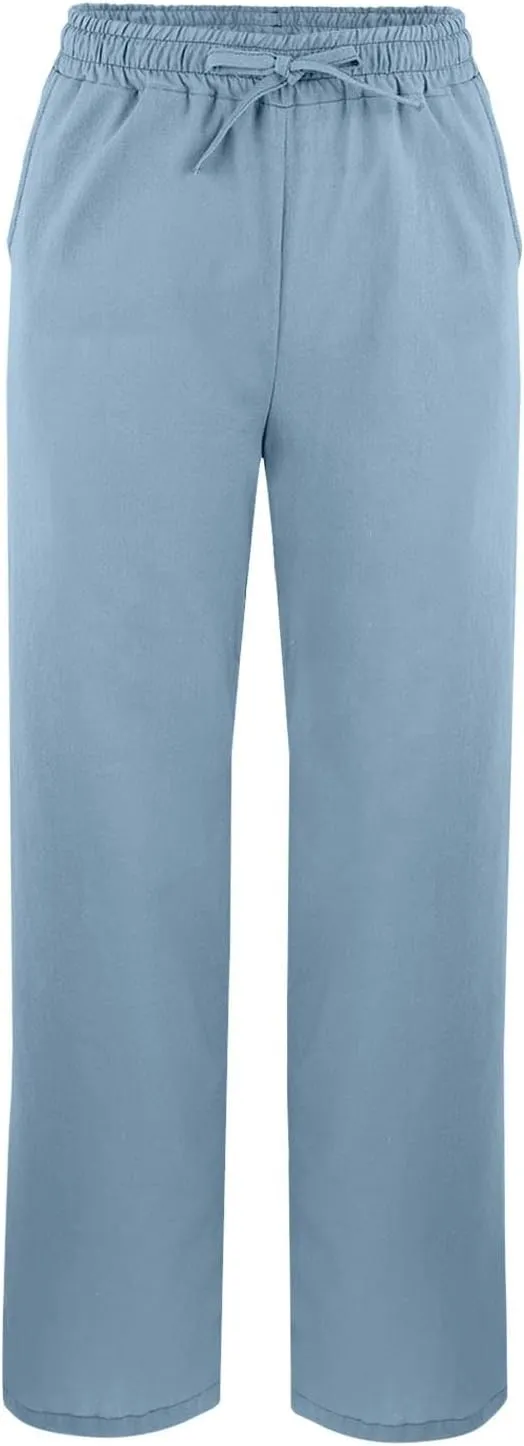 Cottin Linen Womens High Waist Casual Pants Relax Fit Drawstring Elastic Waist with Pockets Leg Lounge Summer Outfits