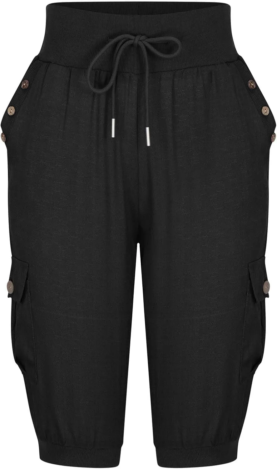 Cotton Linen Capri Pants for Women Drawstring High Waisted Loose Fit Summer Capris Casual Cropped Trouser with Pocket
