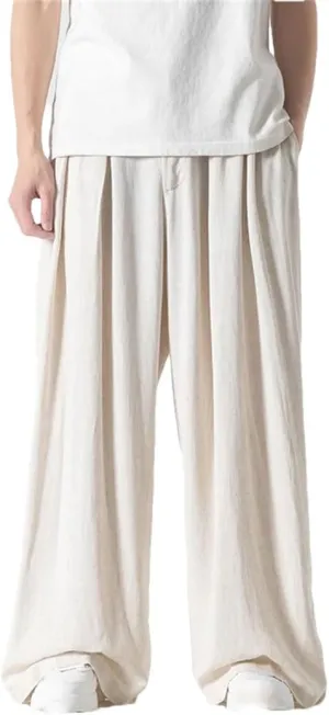 Cotton Linen Men's Harem Pants Casual Solid Trousers Male Wide Leg Casual Vintage Large Size Woman Sweatpants Pants