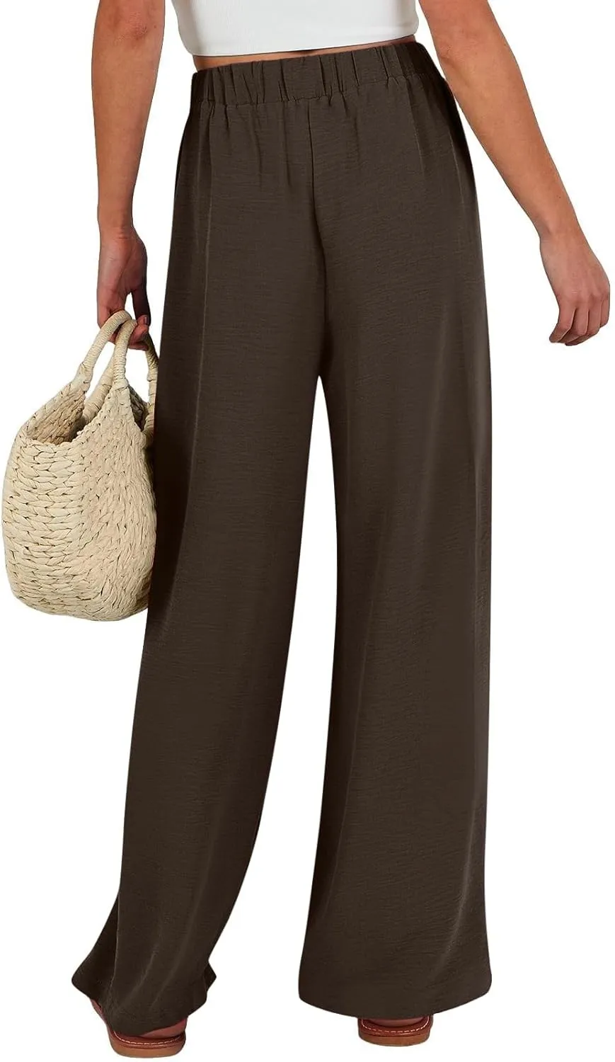Cotton Linen Pants Women,Summer Wide Leg Palazzo Pants,Casual High Waist Tie Knot Flowy Trousers,Loose Beach Vacation Outfits