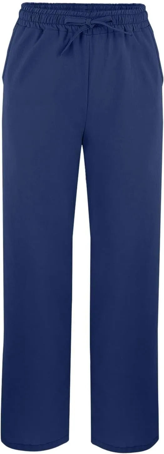 Cotton Linen Women Casual Lightweight Drawstring Elastic Waist Pants with Pockets Straight Long Leg Lounge Summer