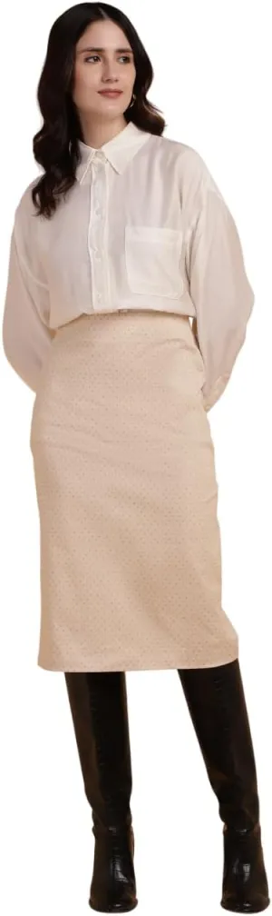 Cotton Nude Pencil Skirt with Back Slit for Womens and Girls with Elegant Design | Stylish and Comfortable, Ideal for Casual Outings, Gifting (S)