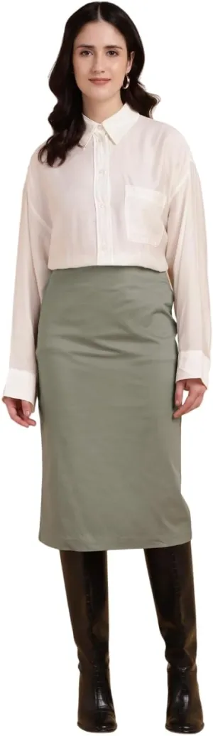 Cotton Olive Pencil Skirt with Back Slit for Womens and Girls with Elegant Design | Stylish and Comfortable, Ideal for Casual Outings, Gifting (M)