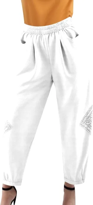 Cropped Linen Pants Women Loose Elastic Waist Wide Leg Harem Pants Loose Casual Trousers Lightweight Spring Summer Outfits