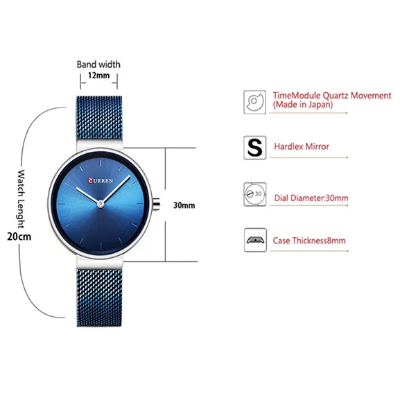 Curren Womens Watch with Mesh Strap and Gift Box
