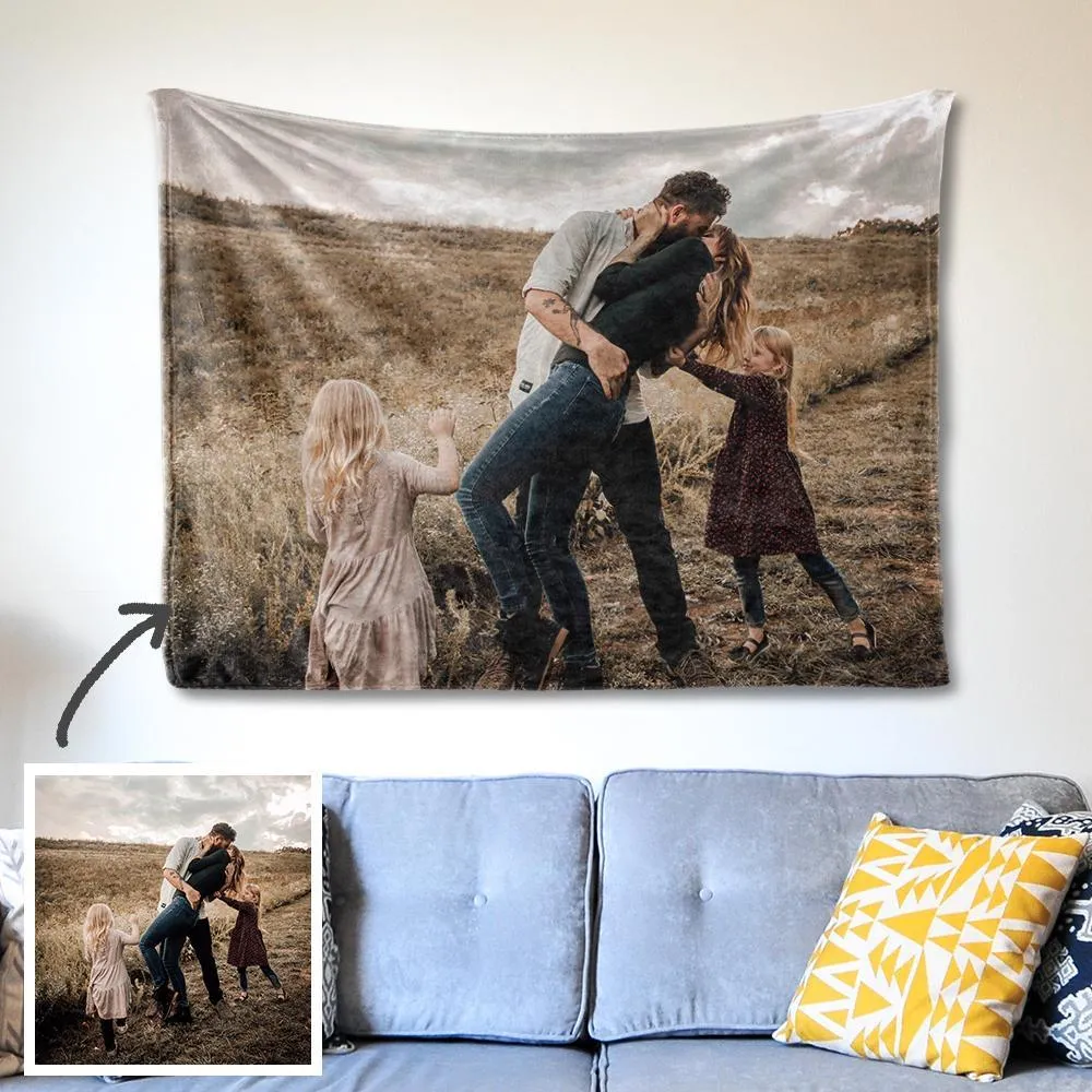 Custom Family Photo Tapestry Short Plush Wall Decor Hanging Painting