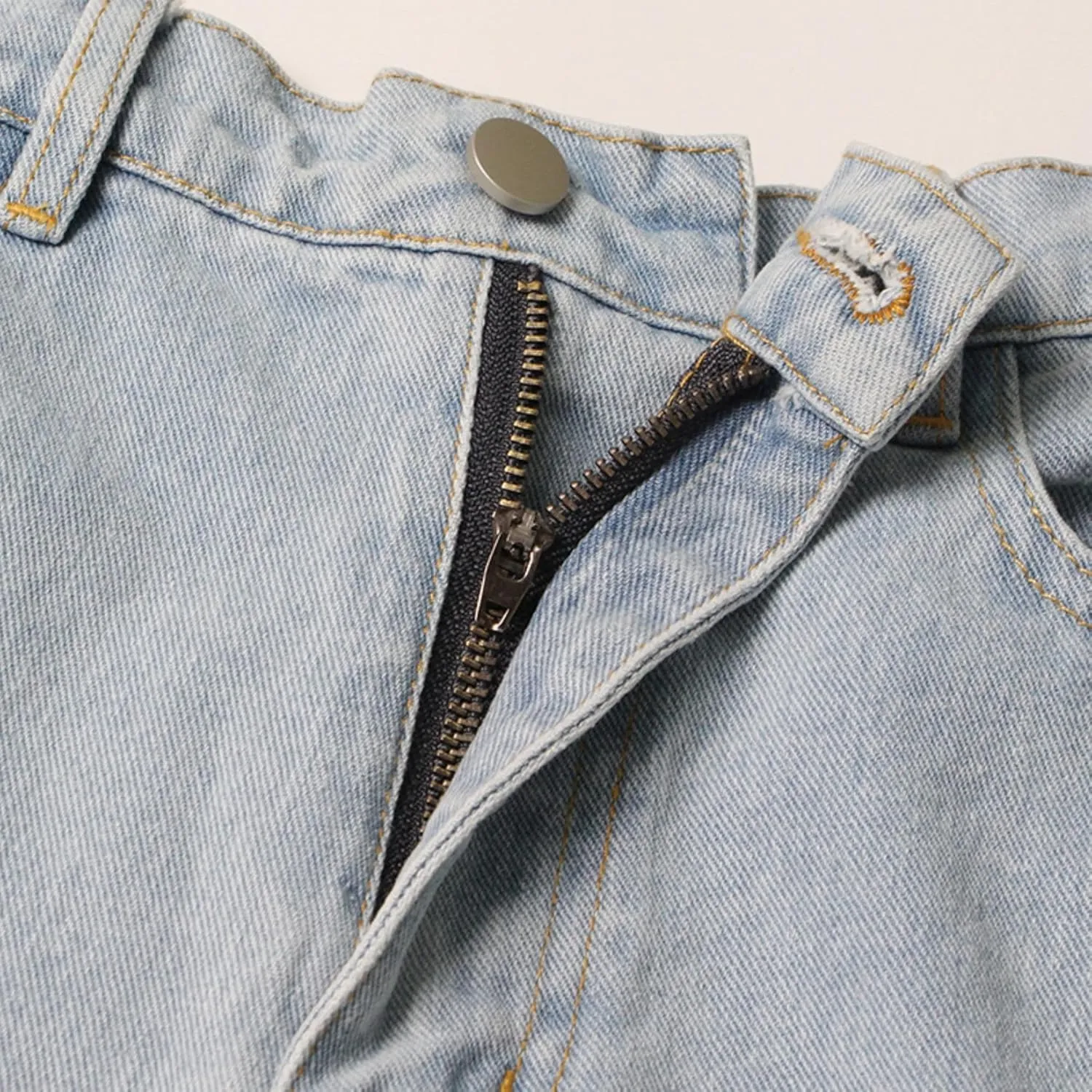 Cut Out Jeans for Women Straight Leg High Waisted Ripped Rhinestone Pearl Beaded Denim Pants