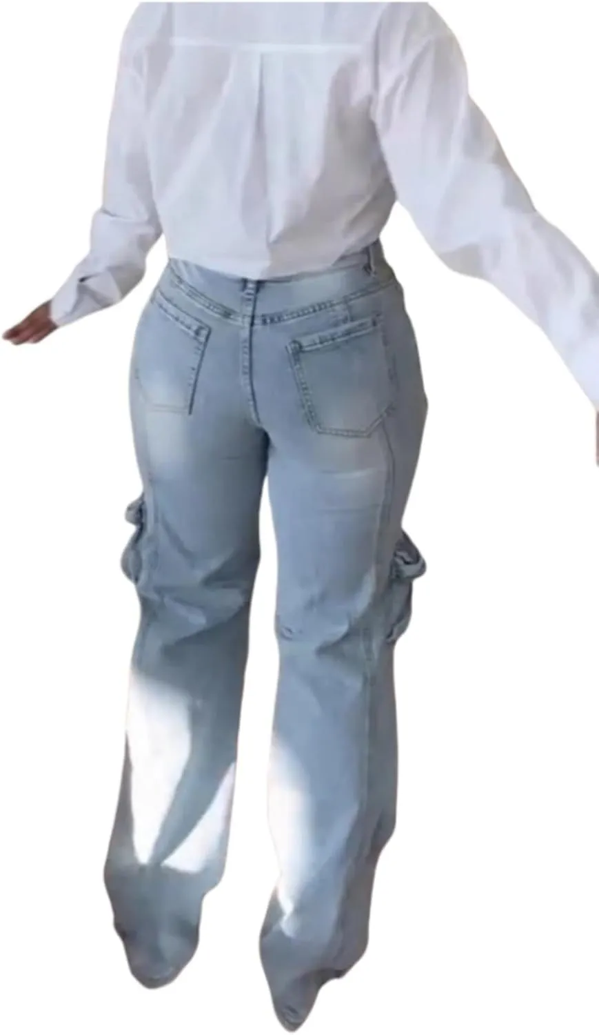 Cut Out Jeans for Women Straight Leg High Waisted Ripped Rhinestone Pearl Beaded Denim Pants