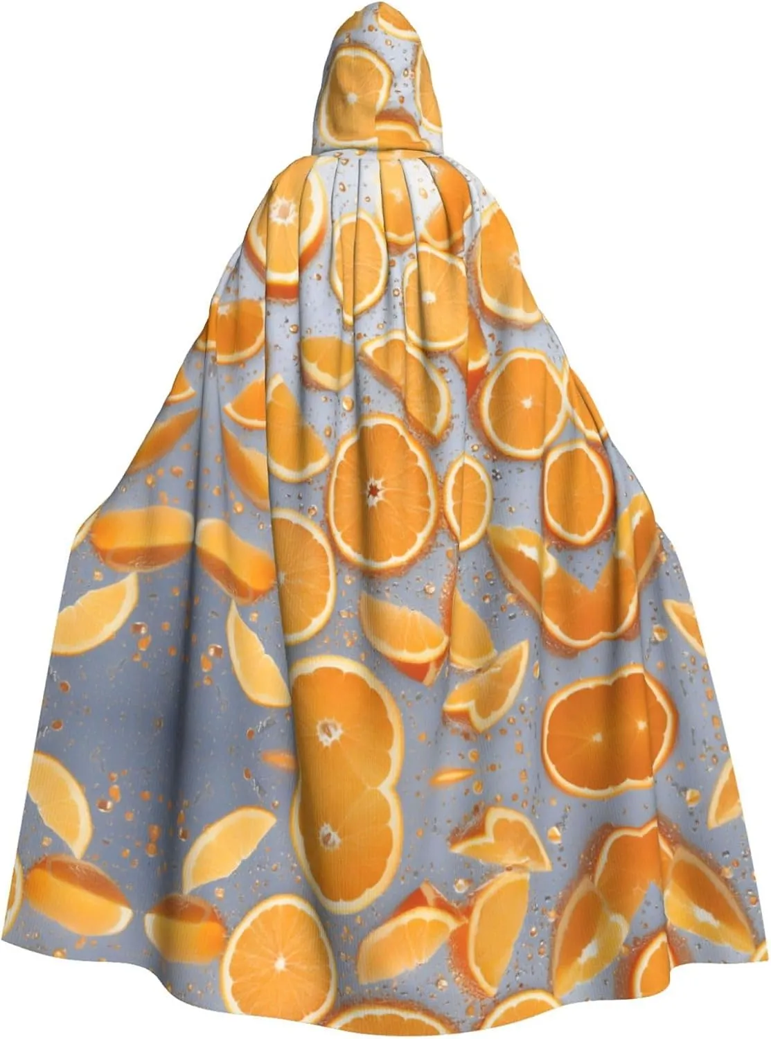 Delicious cut orange Halloween Hooded Cloak Full Print Polyester Costume Cape for Cosplay Parties Masquerades Comic Cons Lightweight Comfortable No-Itch Fabric with Tie Closure