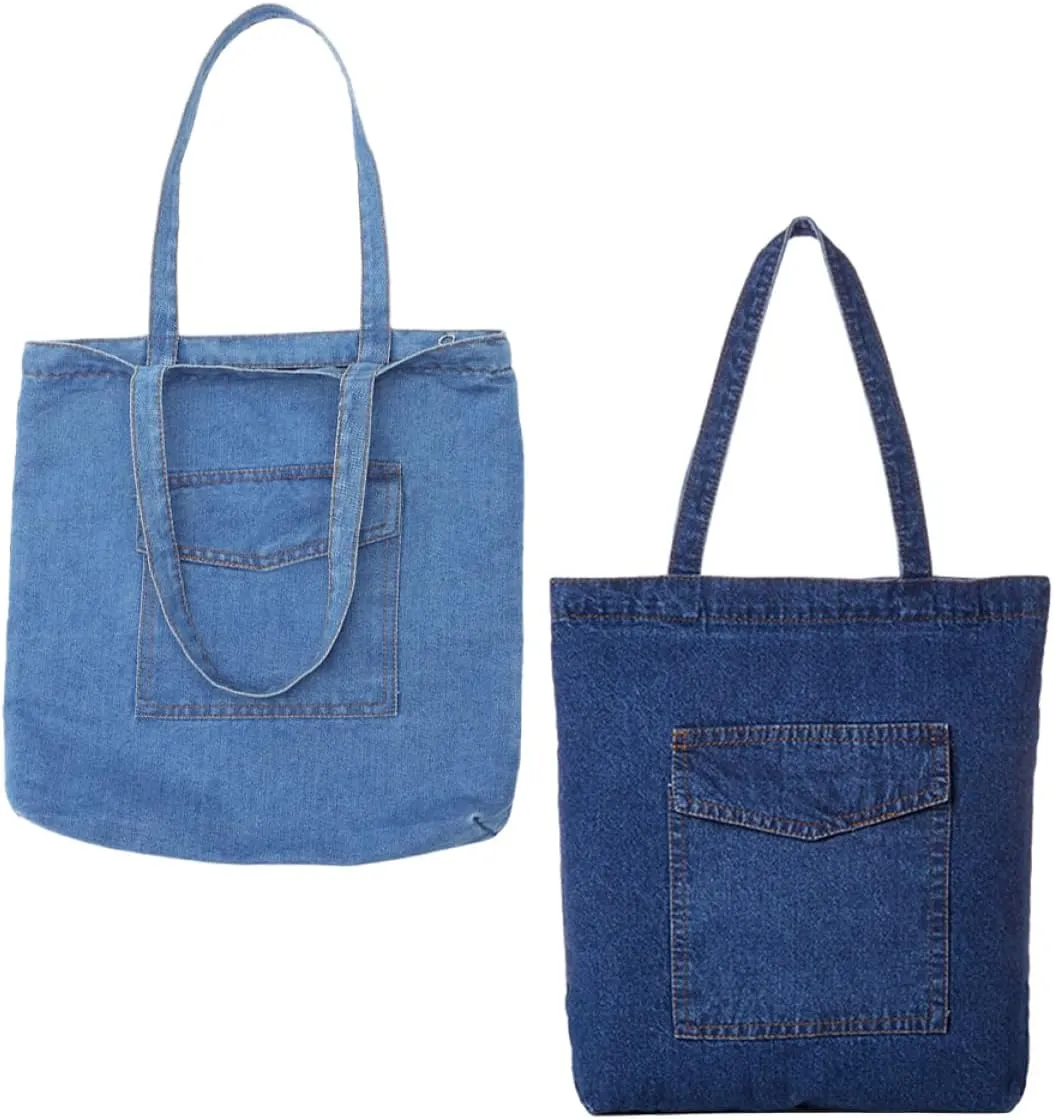 Denim Tote Bag for Women Large Capacity Jean Shoulder Purse Stylish Denim for Travel Shopping Work Comfortable Single Shoulder Strap Versatile Canvas Work Bag