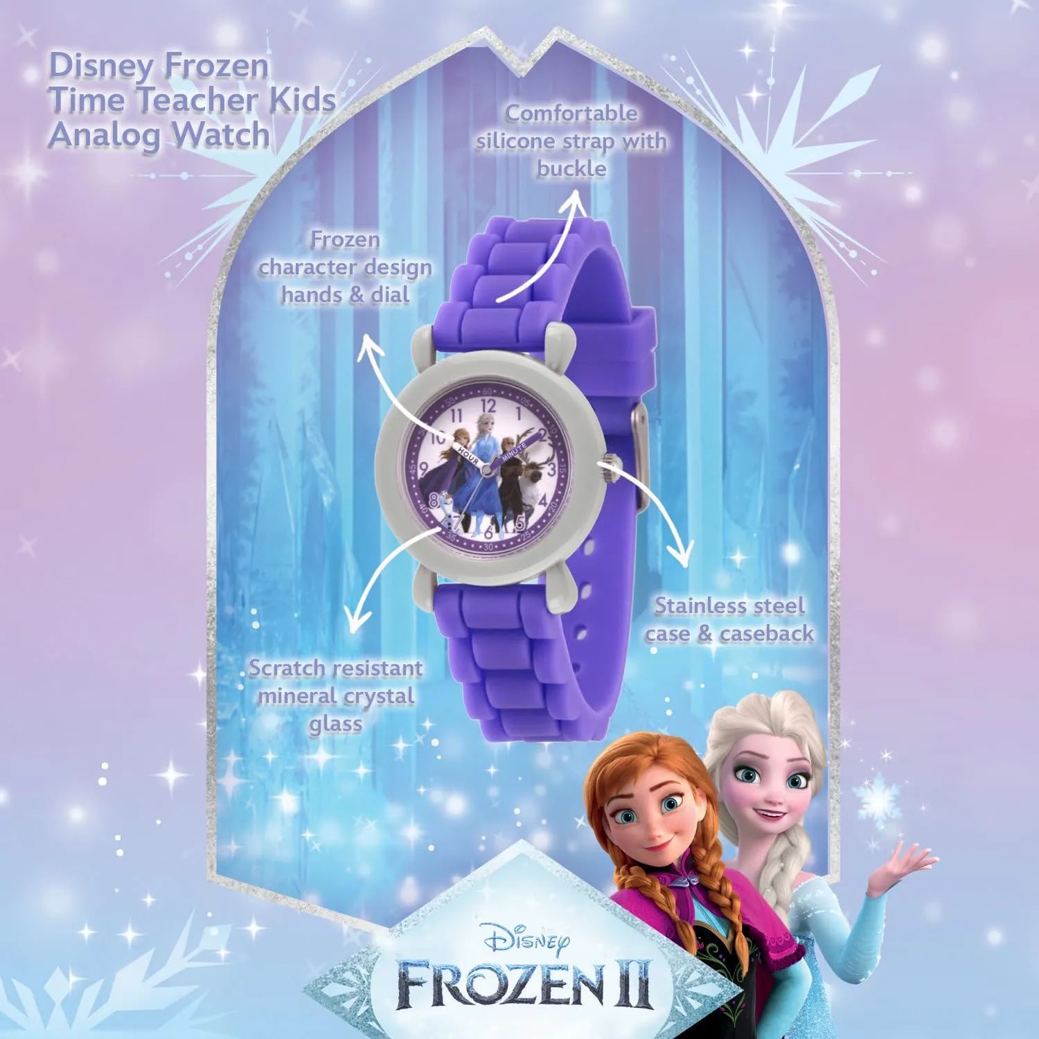 Disney Frozen Kids' Plastic Time Teacher Analog Quartz Silicone Strap Watch