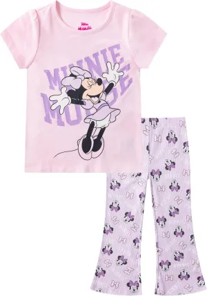 Disney Minnie Mouse Girls Short Sleeve T-Shirt and Pants Set for Toddlers and Big Kids