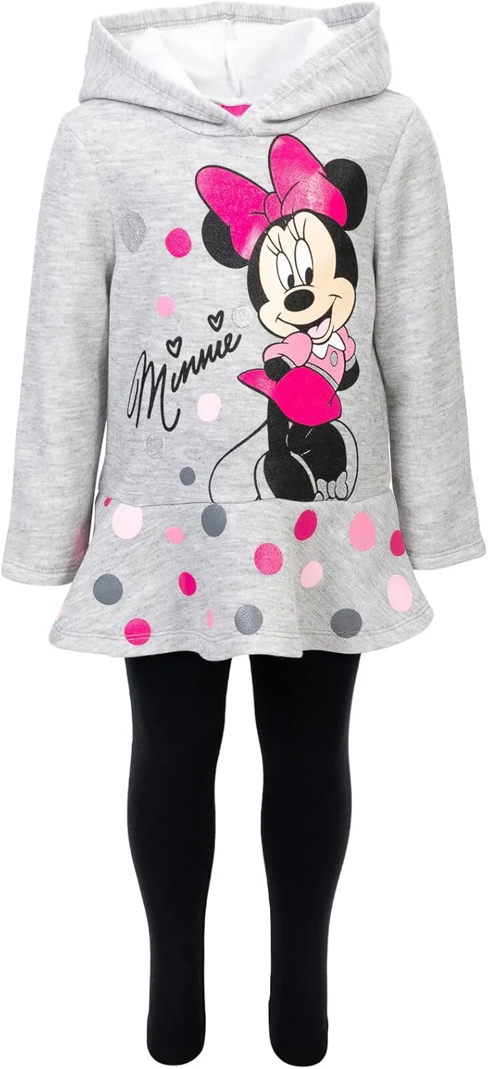 Disney Minnie Mouse Mickey Mouse Pullover Fleece Hoodie and Leggings Outfit Set Infant to Big Kid Sizes (12 Months - 14-16)