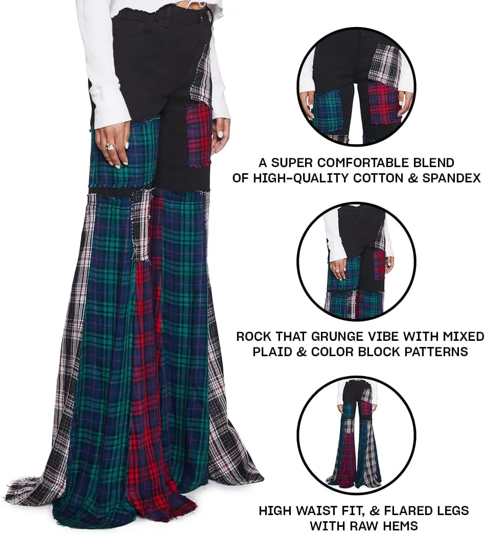 Dolls Kill Better Together Plaid Pants  Mixed Plaid, Wide Leg Pants, Perfect for Grunge Fashion
